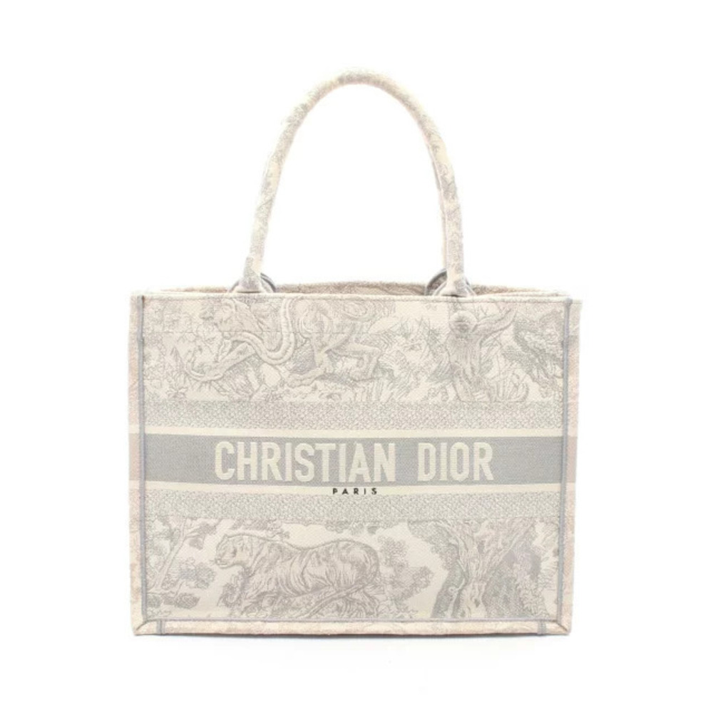 Christian Dior Book Tote Toile de Jouy Canvas Bag Ivory White Gray